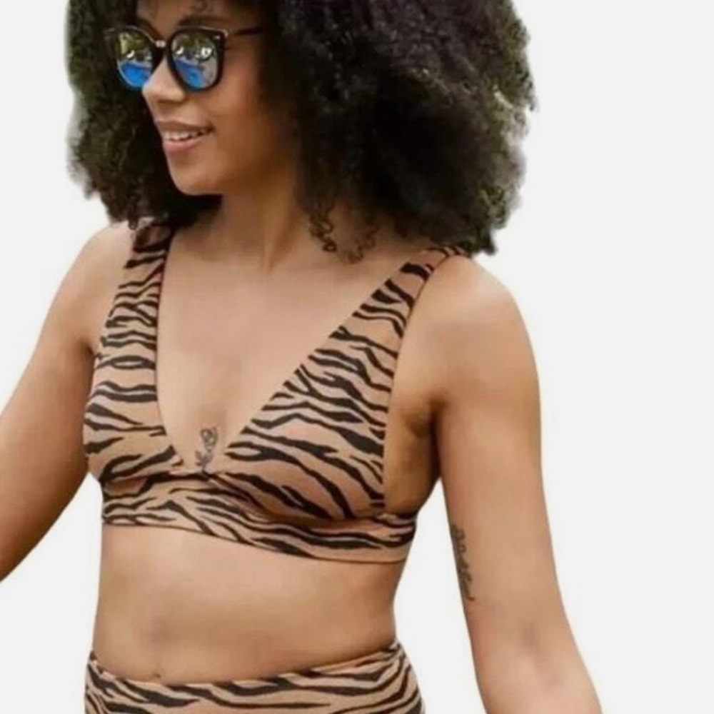 Aerie Pique Brown and Black Animal Print Tie Triangle Bikini Top